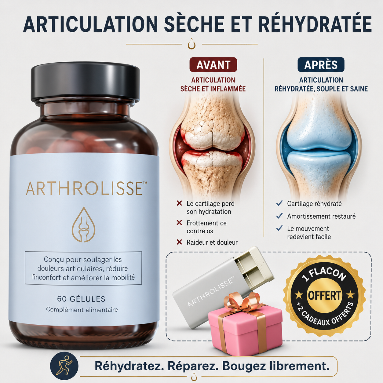 ArthroLisse™ Capsules Anti-Douleurs Articulaires | Supprimez vos douleurs et réduisez l’inflammation dès les premières semaines !