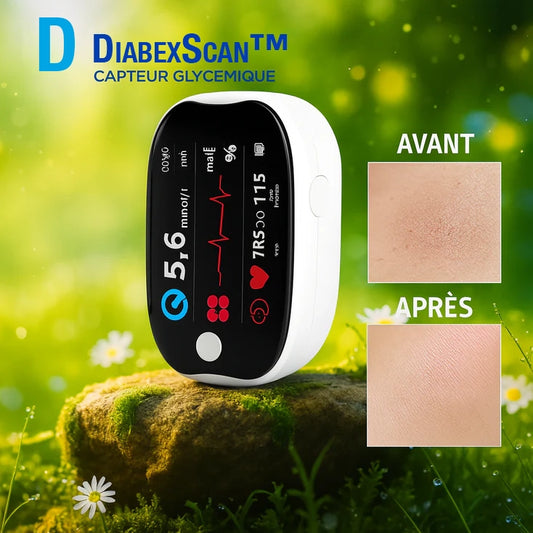 DiabexScan™ Capteur Glycémique Sans Aiguille | Économisez des centaines d'euros sur les bandelettes grâce à une lecture de la glycémie précise à 99,8 % – et ce, sans aucune aiguille!