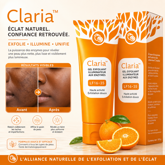 Claria™ Gel Exfoliant Enzymatique à l’Orange | Éliminez cellules mortes, taches et teint terne en 5 minutes !