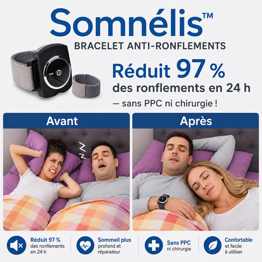 Somnélis™ Bracelet Anti-Ronflements | Stoppe 97 % des ronflements en 24h – sans CPAP ni chirurgie!