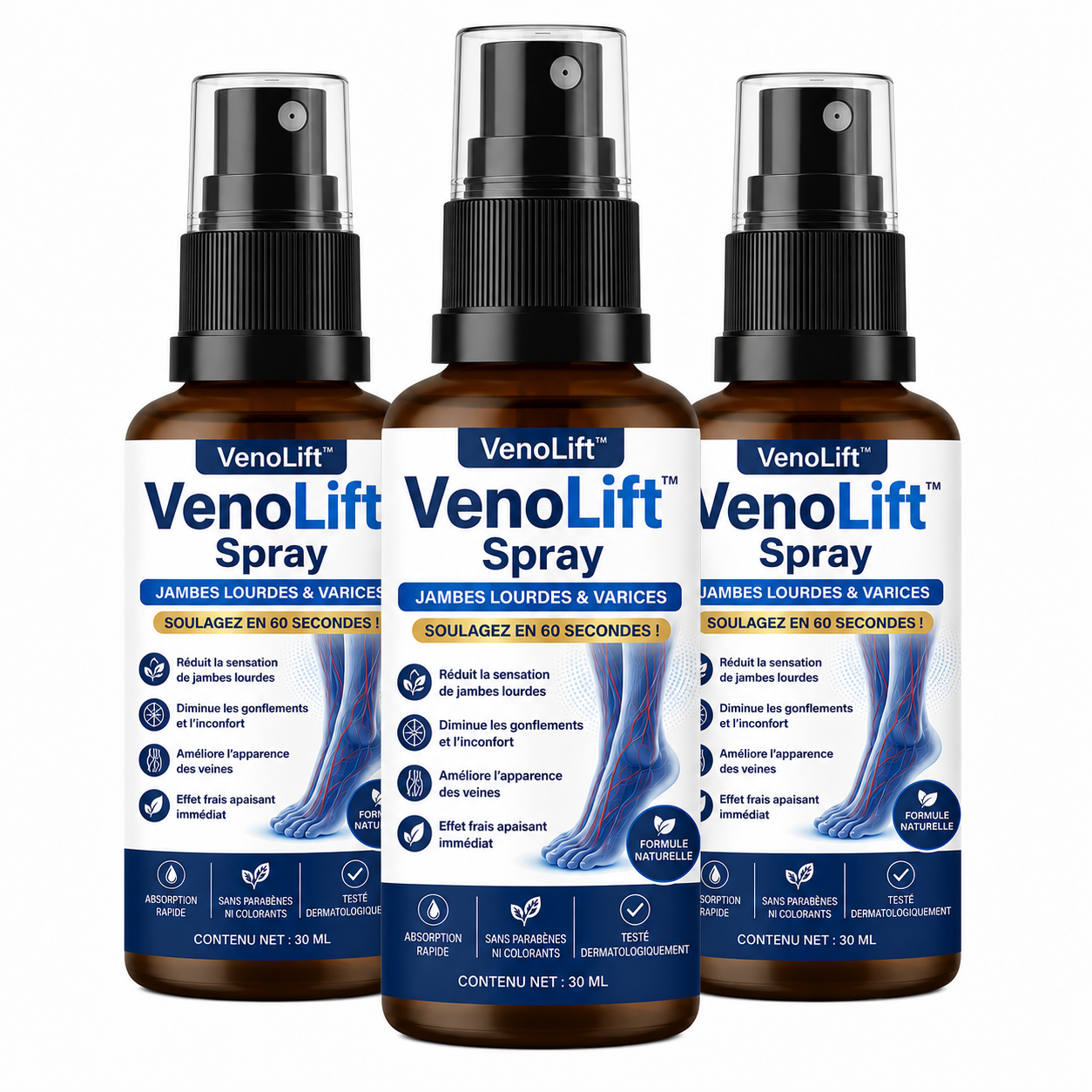 VenoLift™ Spray Jambes Lourdes & Varices | Soulagez gonflements, veines visibles et jambes fatiguées en 60 secondes !