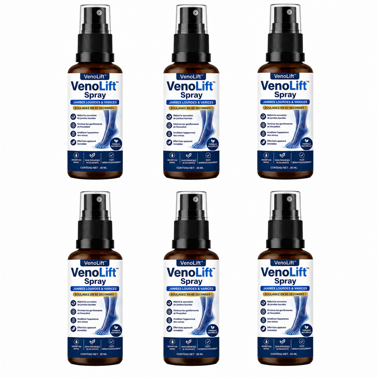VenoLift™ Spray Jambes Lourdes & Varices | Soulagez gonflements, veines visibles et jambes fatiguées en 60 secondes !