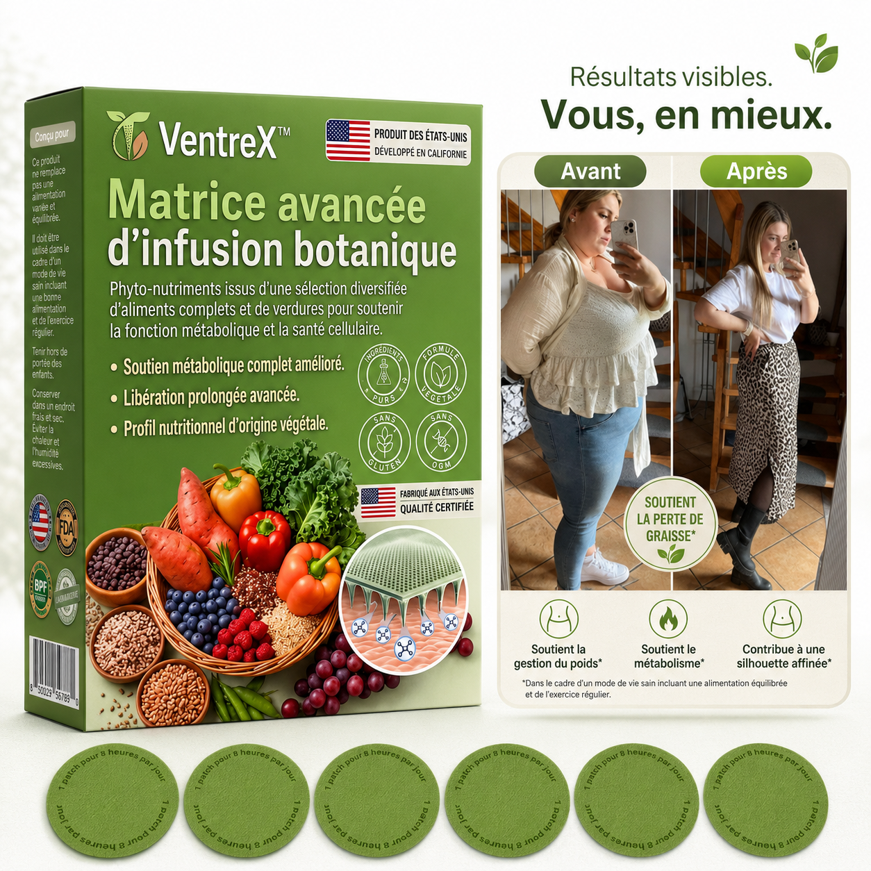 VentreX™ Patch Brûle-Graisse Transdermique | Éliminez les graisses tenaces et perdez 4,5 kg en 5 jours garantis !