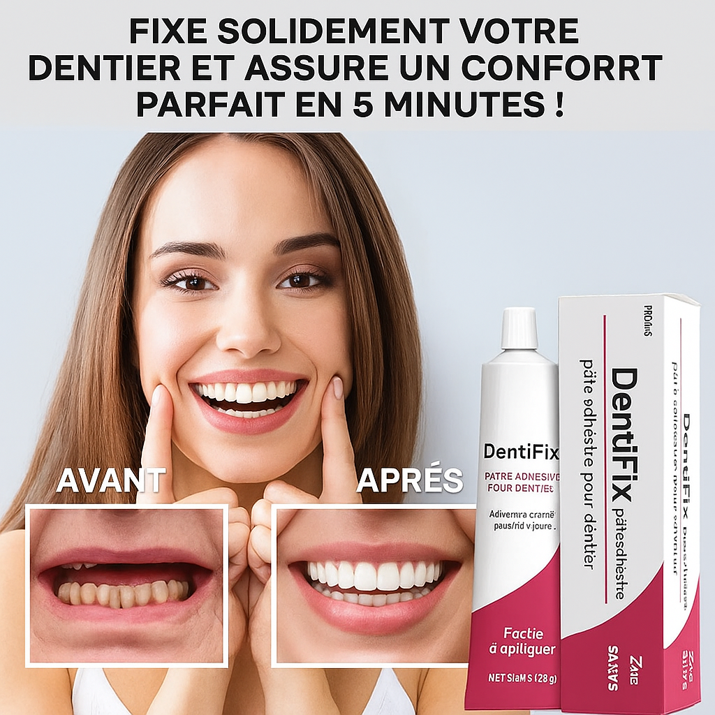 DentiFix™ Pâte Adhésive pour Dentier | Fixe solidement votre dentier et assure un confort parfait en 5 minutes!