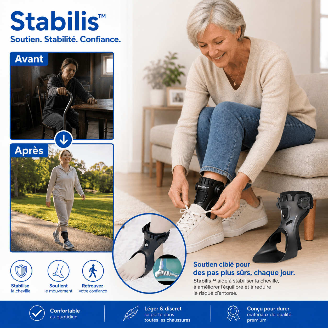 Stabilis™ Chevillère Aide à la Marche | Fini le pied qui traîne, remarchez normalement dès le premier pas !