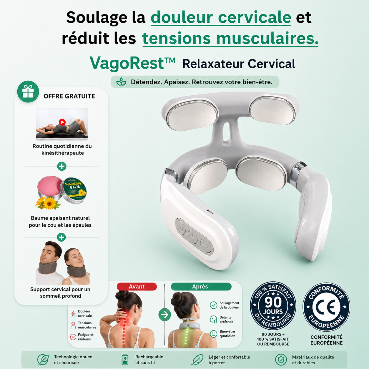 VagoRest™ Relaxateur Cervical | Soulage la douleur cervicale et réduit la tension musculaire !