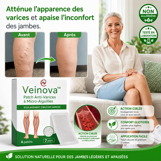 Veinova™ Patch Anti-Varices à Micro-Aiguilles | Retrouvez des jambes légères et visiblement plus nettes en 7 jours !