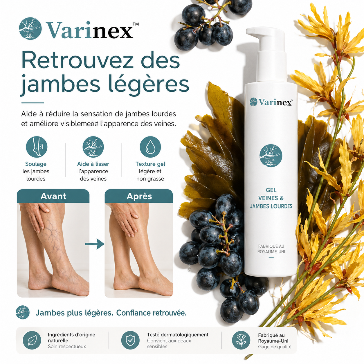 Varinex™ Gel Veines & Jambes Lourdes | Réduisez les varices visibles en 5 jours !