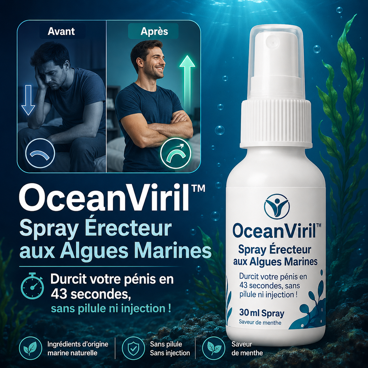 OceanViril™ Spray Érecteur aux Algues Marines | Durcit votre pénis en 43 secondes, sans pilule ni injection!