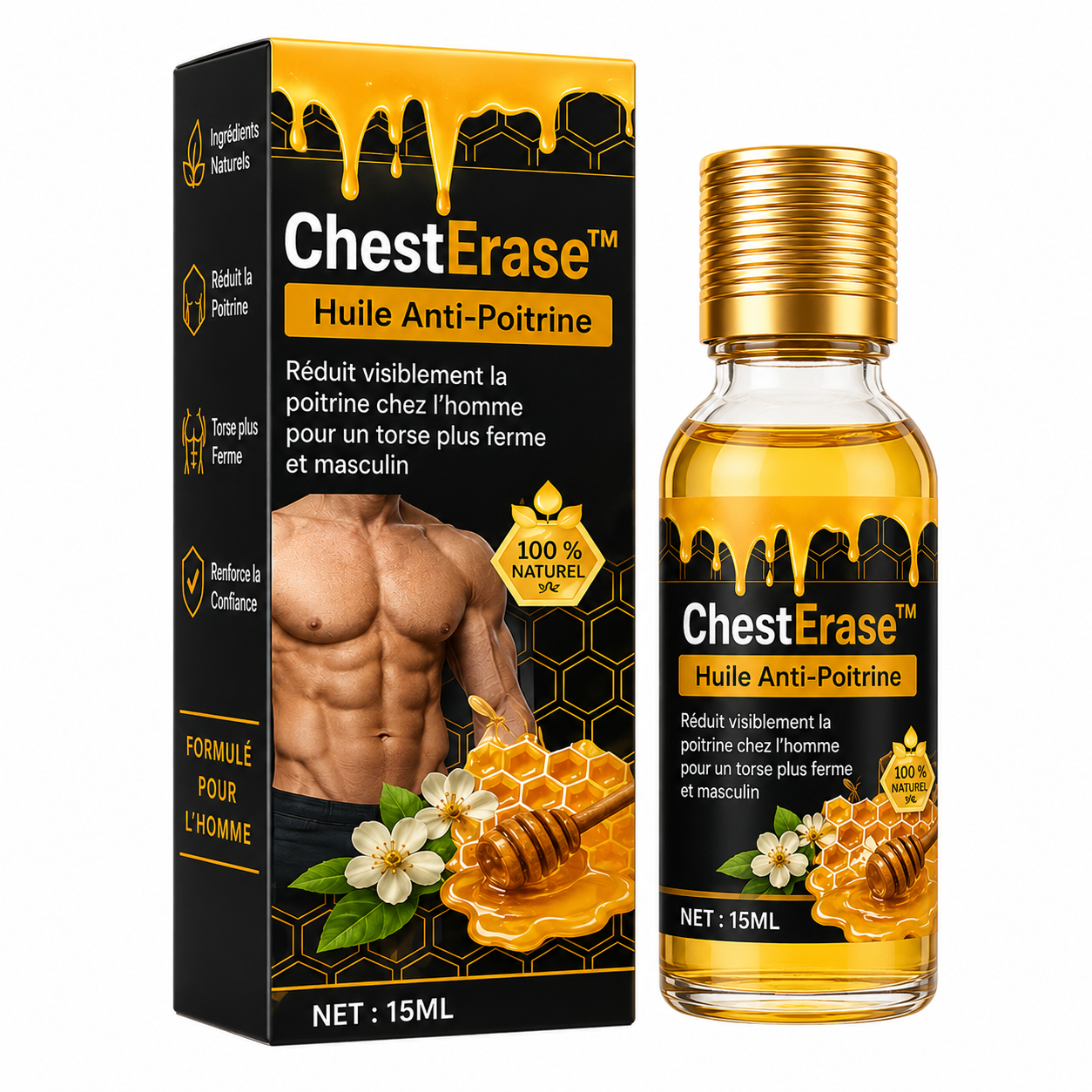 ChestErase™ Huile Anti-Poitrine | Réduit la Poitrine chez les Hommes en 7 Jours, Sans Chirurgie!