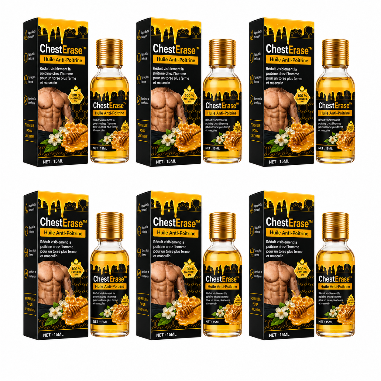 ChestErase™ Huile Anti-Poitrine | Réduit la Poitrine chez les Hommes en 7 Jours, Sans Chirurgie!