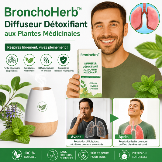 BronchoHerb™ Diffuseur Détoxifiant aux Plantes Médicinales | Débouche les poumons et élimine 90 % du mucus en 5 minutes!