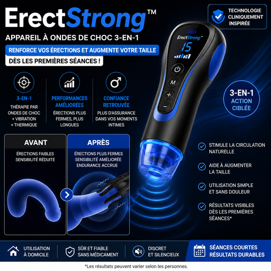 ErectStrong™ Appareil à Ondes de Choc 3-en-1 | Renforce vos érections et augmente votre taille dès les premières séances!