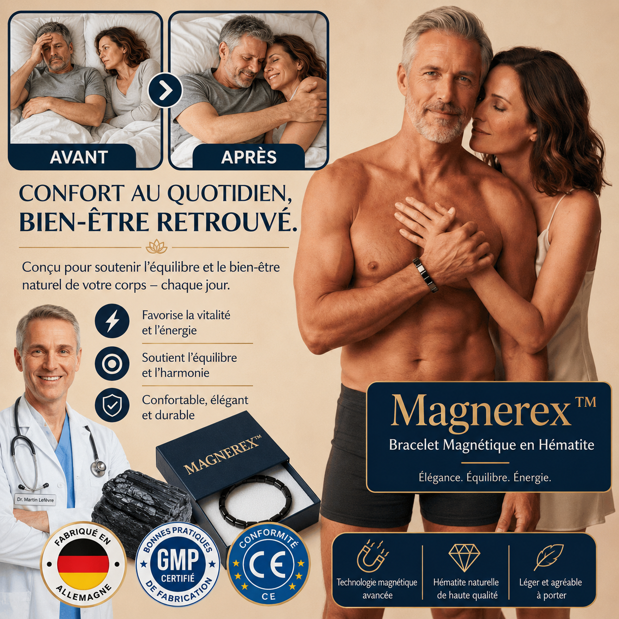 Magnerex™ Bracelet Magnétique en Hématite | Boost ton taux de testostérone de +92 % en 7 jours seulement!