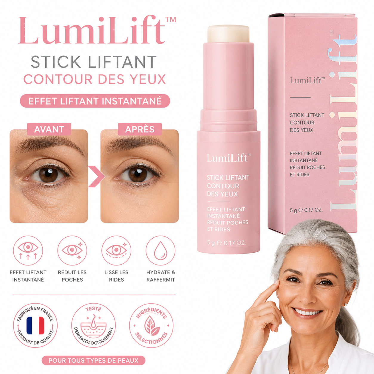 LumiLift™ Stick Liftant Contour des Yeux | Obtenez des paupières jusqu'à 87 % plus fermes et liftées en seulement 2 heures !