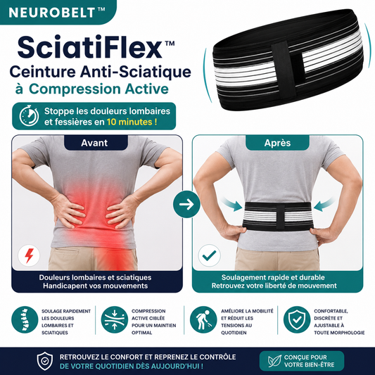 SciatiFlex™ Ceinture Anti-Sciatique à Compression Active | Stoppe les douleurs lombaires et fessières en 10 minutes!