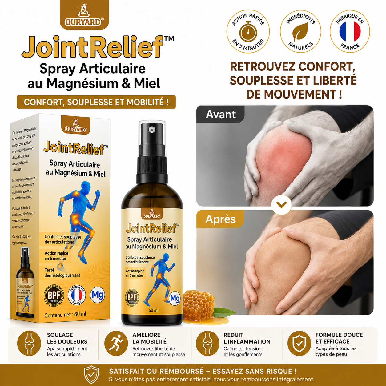 JointRelief™ Spray Articulaire au Magnésium & Miel | Répare vos articulations douloureuses en 10 minutes!