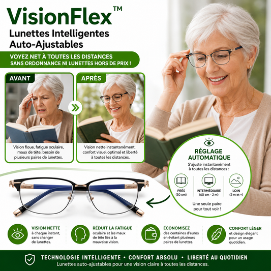 VisionFlex™ Lunettes Intelligentes Auto-Ajustables | Voyez net à toutes les distances sans ordonnance ni lunettes hors de prix !