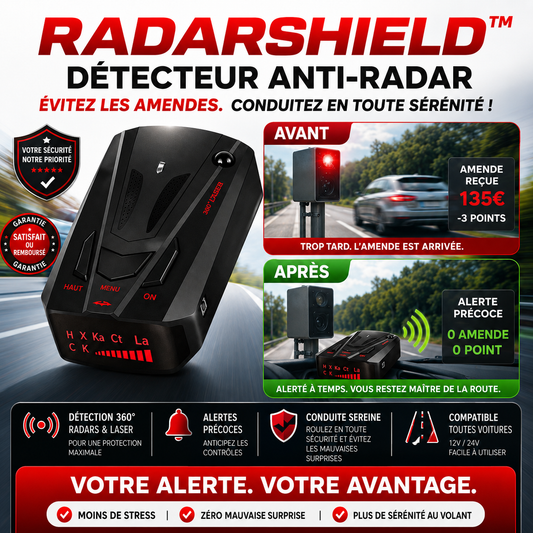 RadarShield™ Détecteur Anti-Radar | Évitez les amendes et conduisez sereinement à chaque trajet !