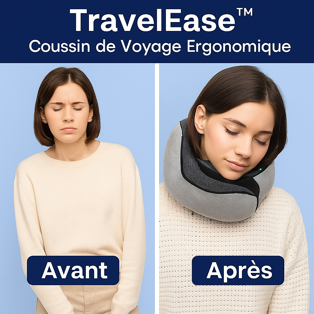 TravelEase™ Coussin de Voyage Ergonomique | Soulage votre nuque et améliore votre confort en un instant!