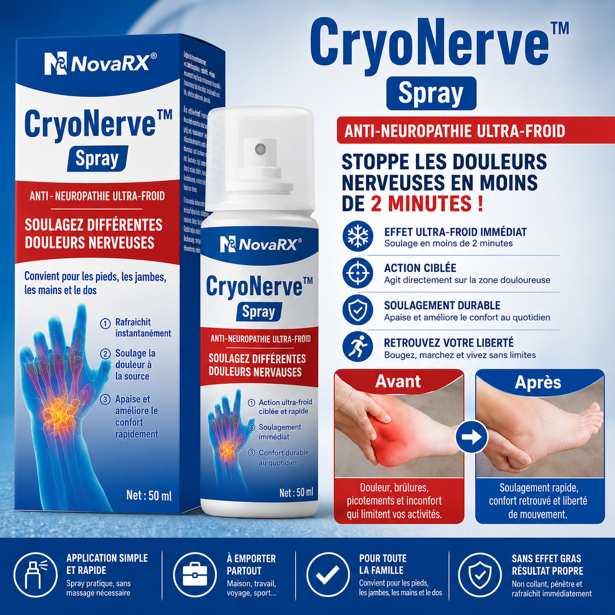 CryoNerve™ Spray Anti-Neuropathie Ultra-Froid | Stoppe les douleurs nerveuses en moins de 2 minutes!