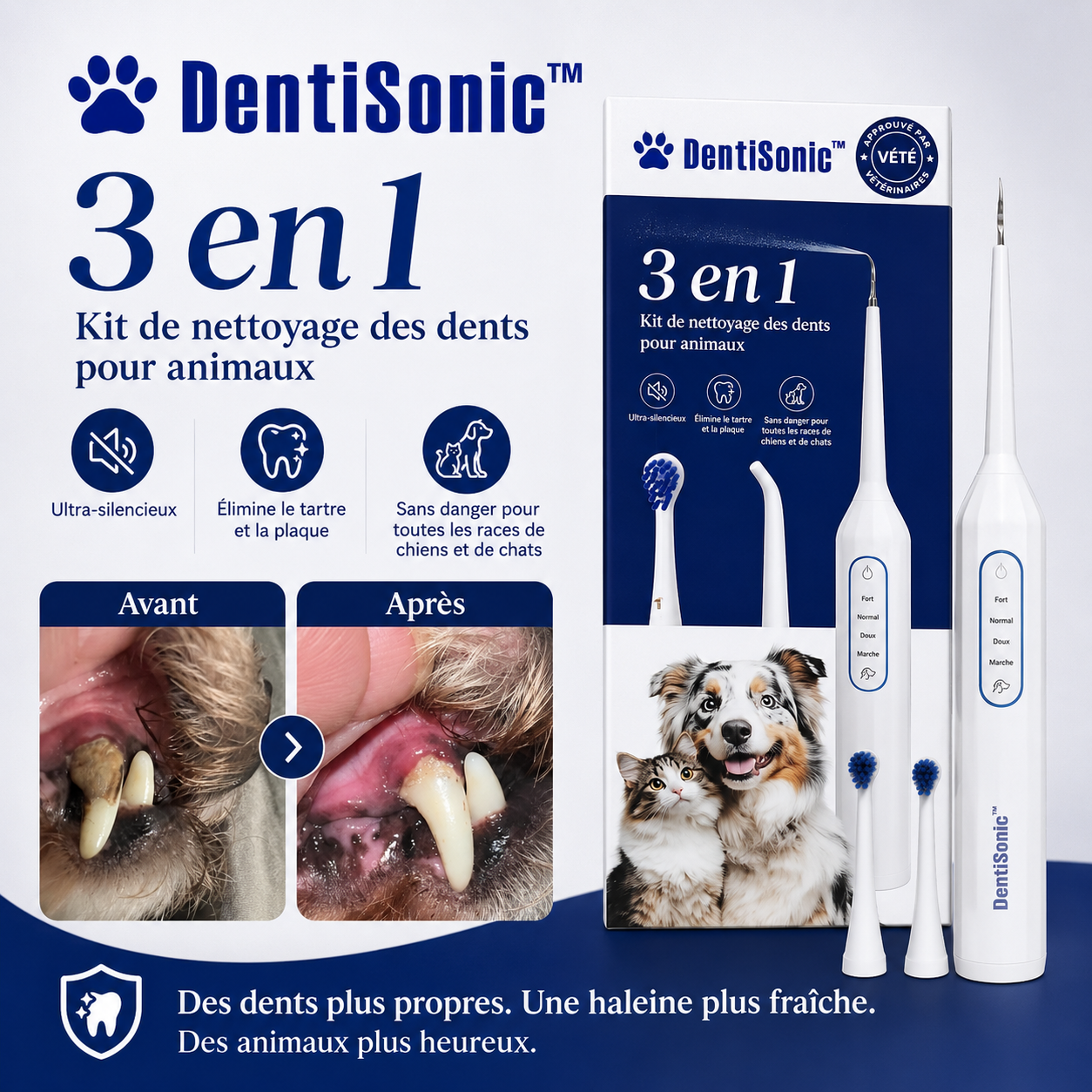 DentiSonic™ Nettoyeur Dentaire Sonique pour Chien | Élimine tartre et plaque sans stress dès la première utilisation !