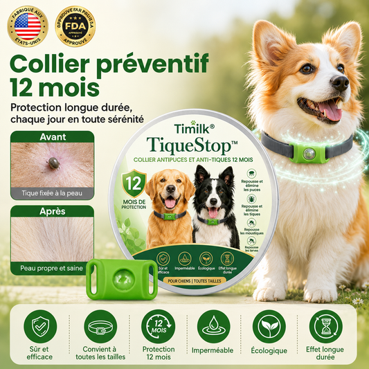 TiqueStop™ Collier Anti-Puces & Tiques pour Chien | Stoppez puces et tiques sans stress dès la première pose !