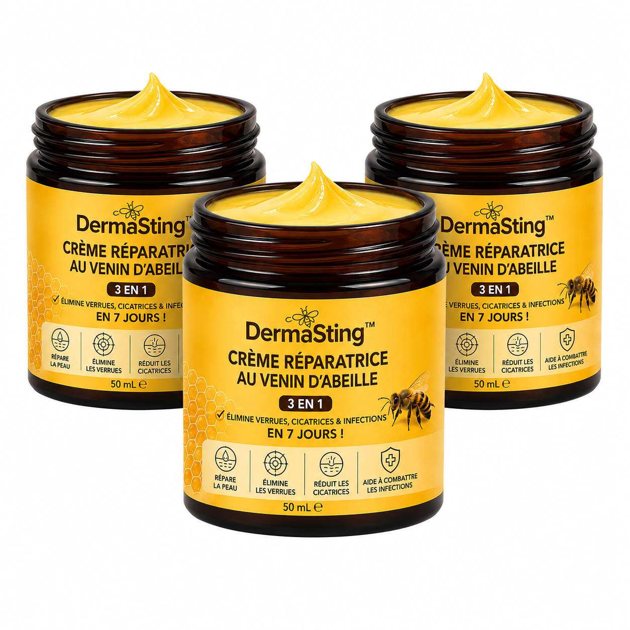 DermaSting™ Crème Réparatrice au Venin d’Abeille | Élimine Verrues, Cicatrices & Infections en 7 Jours!