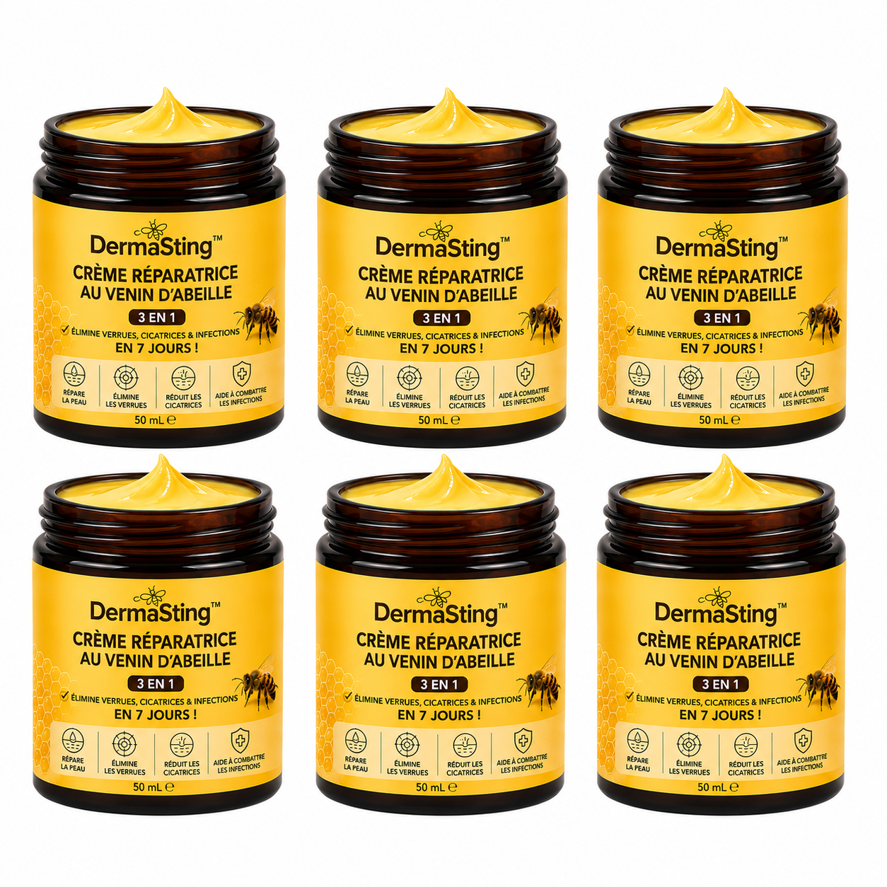 DermaSting™ Crème Réparatrice au Venin d’Abeille | Élimine Verrues, Cicatrices & Infections en 7 Jours!