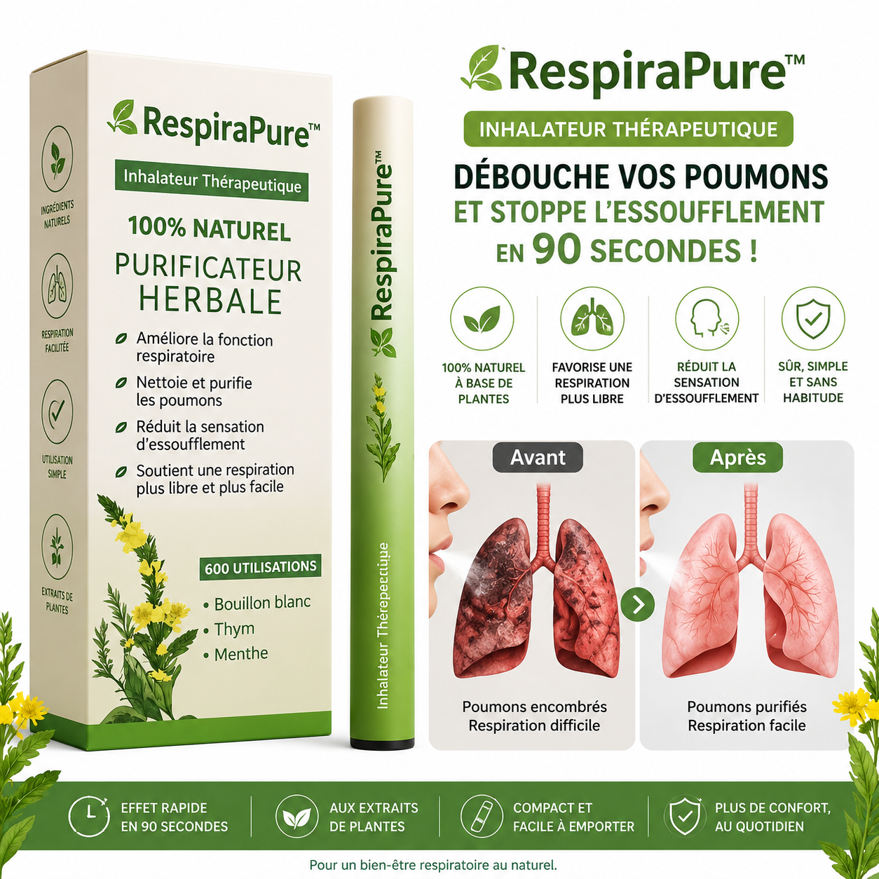 RespiraPure™ Inhalateur Thérapeutique | Débouche vos poumons et stoppe l’essoufflement en 90 secondes!