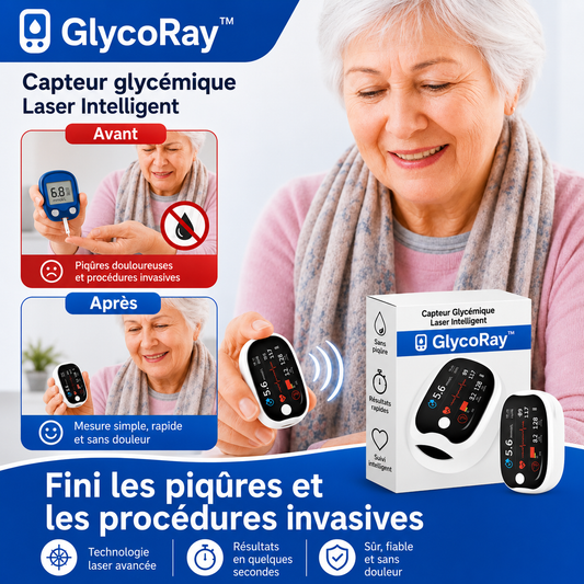 GlycoRay™ Capteur Glycémique Laser Intelligent | Contrôlez votre taux en 5 secondes, sans piqûres ni douleur !