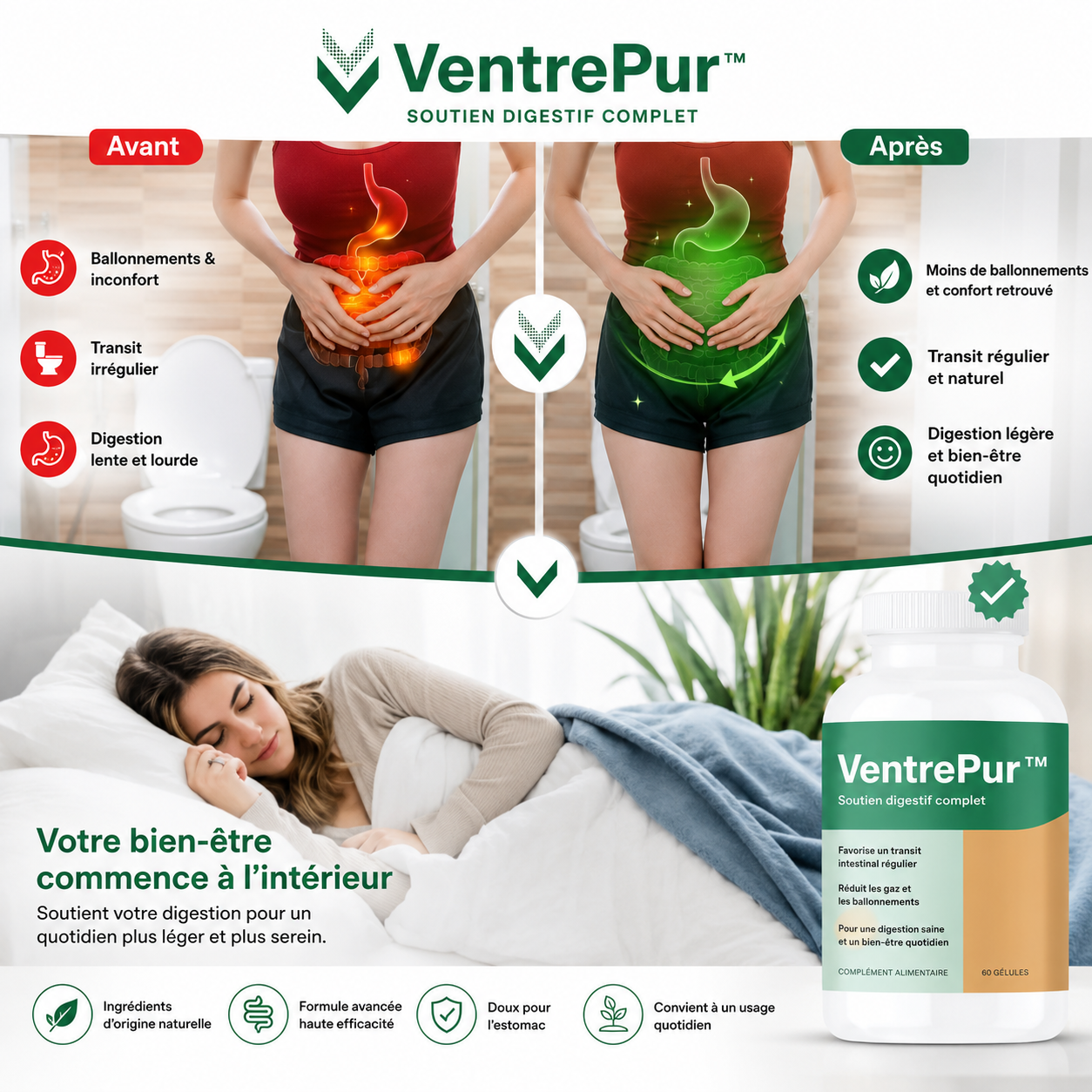 VentrePur™ Gélules Ballonnements & Transit | Débarrassez-vous des ballonnements et perdez jusqu'à 4,5 kg en seulement 7 jours !