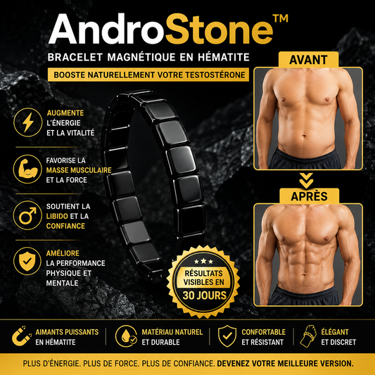 AndroStone™ Bracelet Magnétique en Hématite | Boost ton taux de testostérone de +92 % en 7 jours seulement!