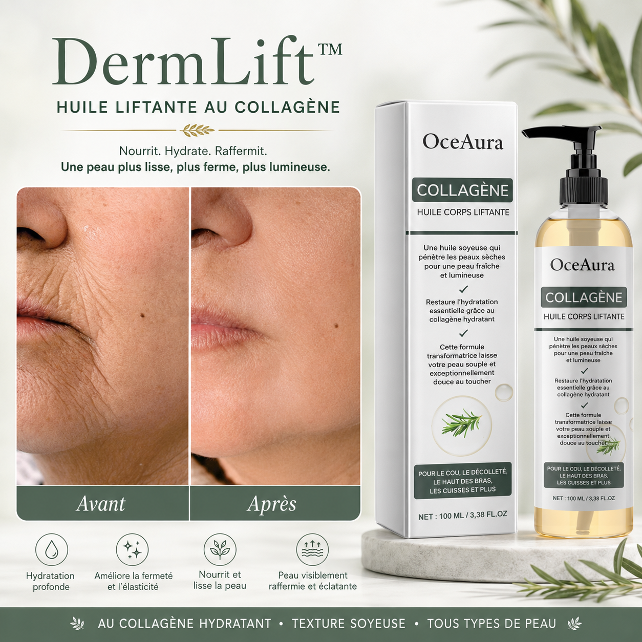 DermLift™ Huile Raffermissante | Raffermit et affine la peau relâchée de 98 % en 24 heures !