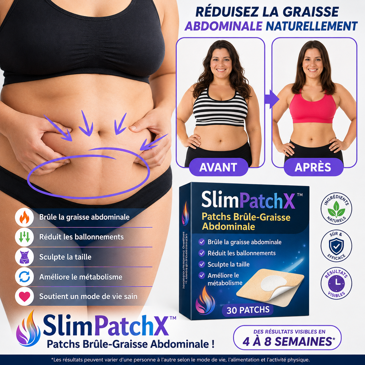 SlimPatchX™ Patchs Brûle-Graisse Abdominale | Perdez jusqu’à 3,2 kg en seulement 5 jours !