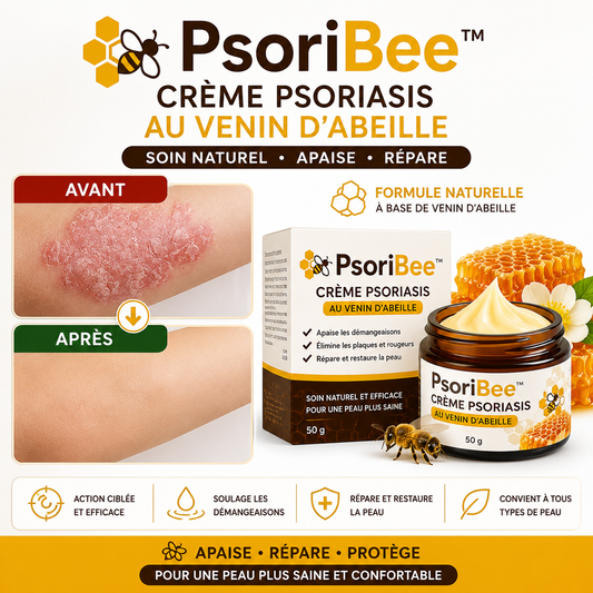 PsoriBee™ Crème Psoriasis au Venin d’Abeille | Éliminez plaques, démangeaisons et rougeurs en quelques minutes !