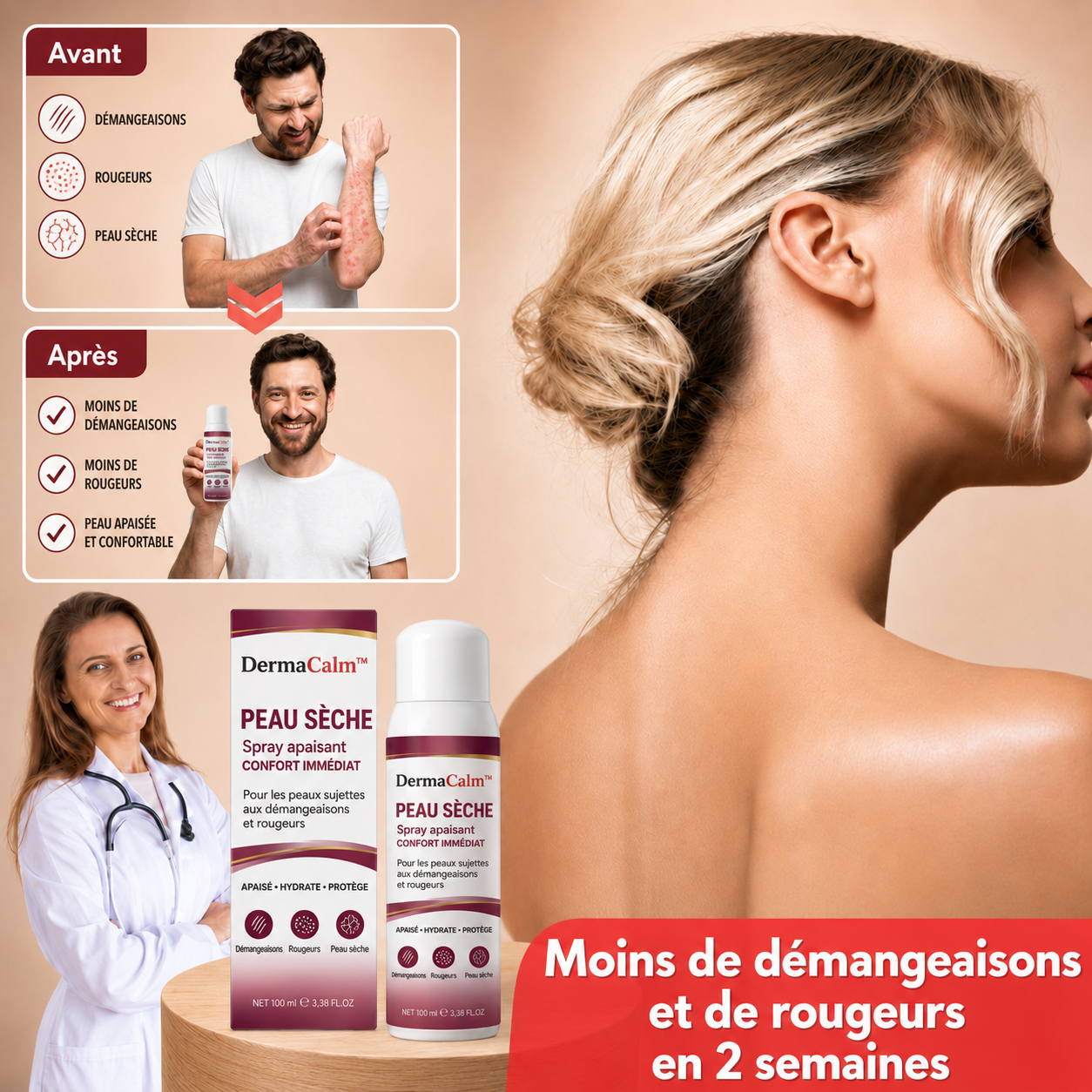 DermaCalm™ Spray Peau Sèche & Psoriasis | Une réduction visible des démangeaisons et des rougeurs en 2 semaines !