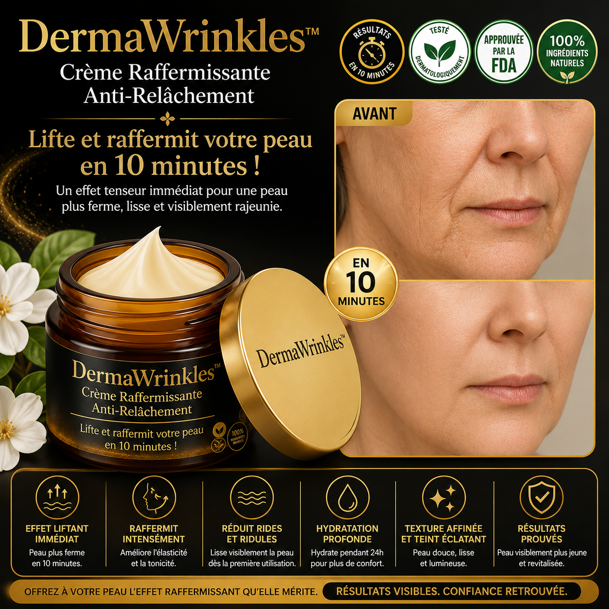 DermaWrinkles™ Crème Raffermissante Anti-Relâchement | Lifte et raffermit votre peau en 10 minutes !