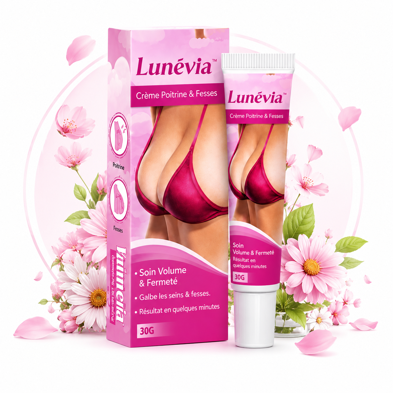 Lunévia™ Crème Poitrine & Fesses | Augmentez vos formes en quelques minutes et affichez un volume irrésistible !