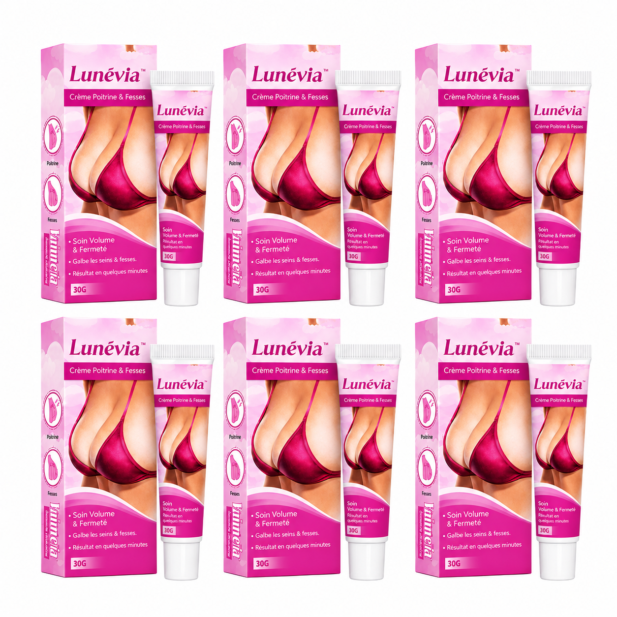 Lunévia™ Crème Poitrine & Fesses | Augmentez vos formes en quelques minutes et affichez un volume irrésistible !
