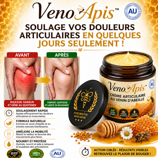 VenoApis™ Crème Articulaire au Venin d’Abeille | Soulage les douleurs et libère vos articulations en 10 minutes !