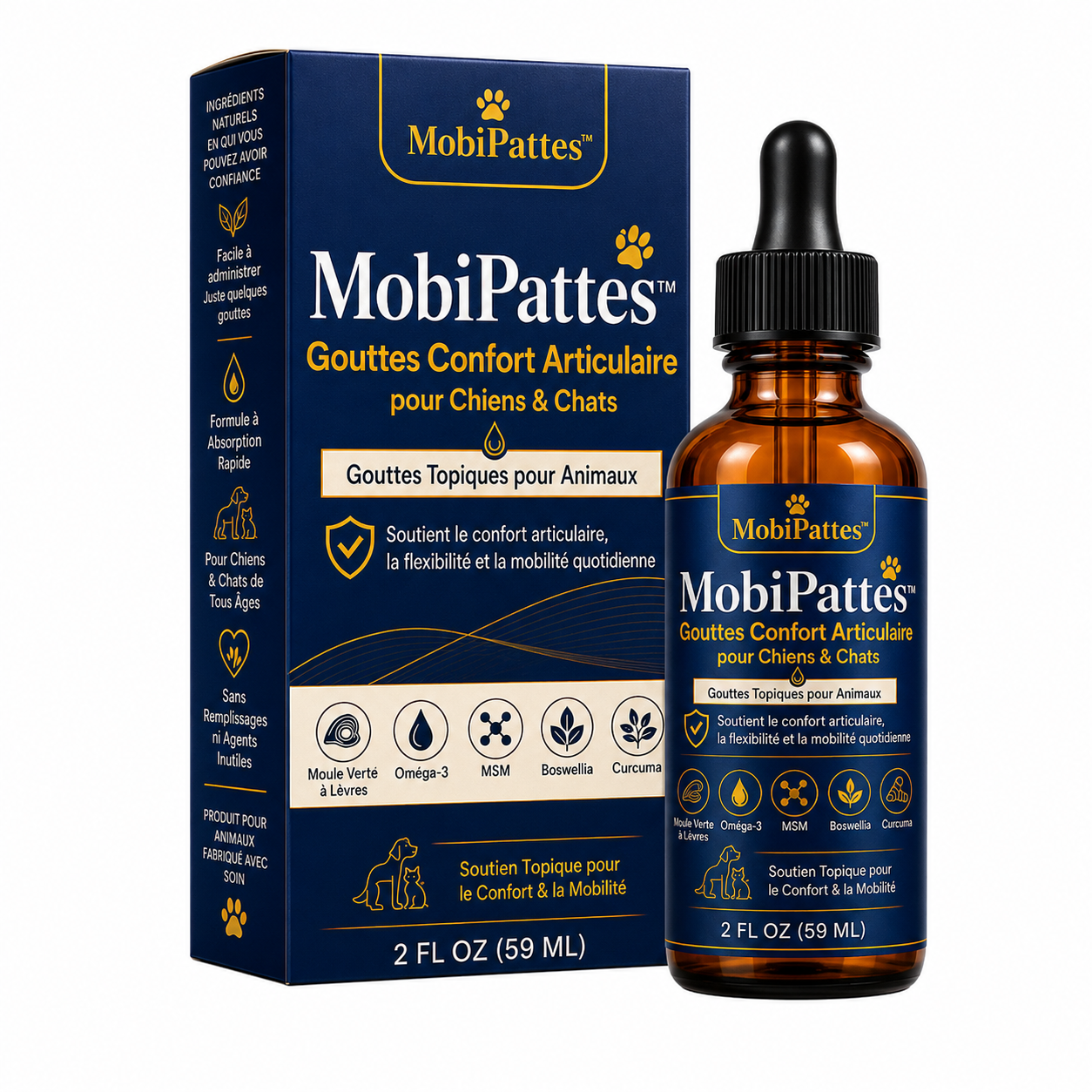 MobiPattes™ Gouttes Confort Articulaire pour Chiens & Chats | Aidez votre compagnon à retrouver des mouvements plus souples dès 7 jours !