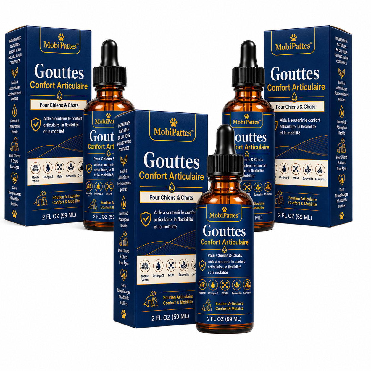 MobiPattes™ Gouttes Confort Articulaire pour Chiens & Chats | Aidez votre compagnon à retrouver des mouvements plus souples dès 7 jours !