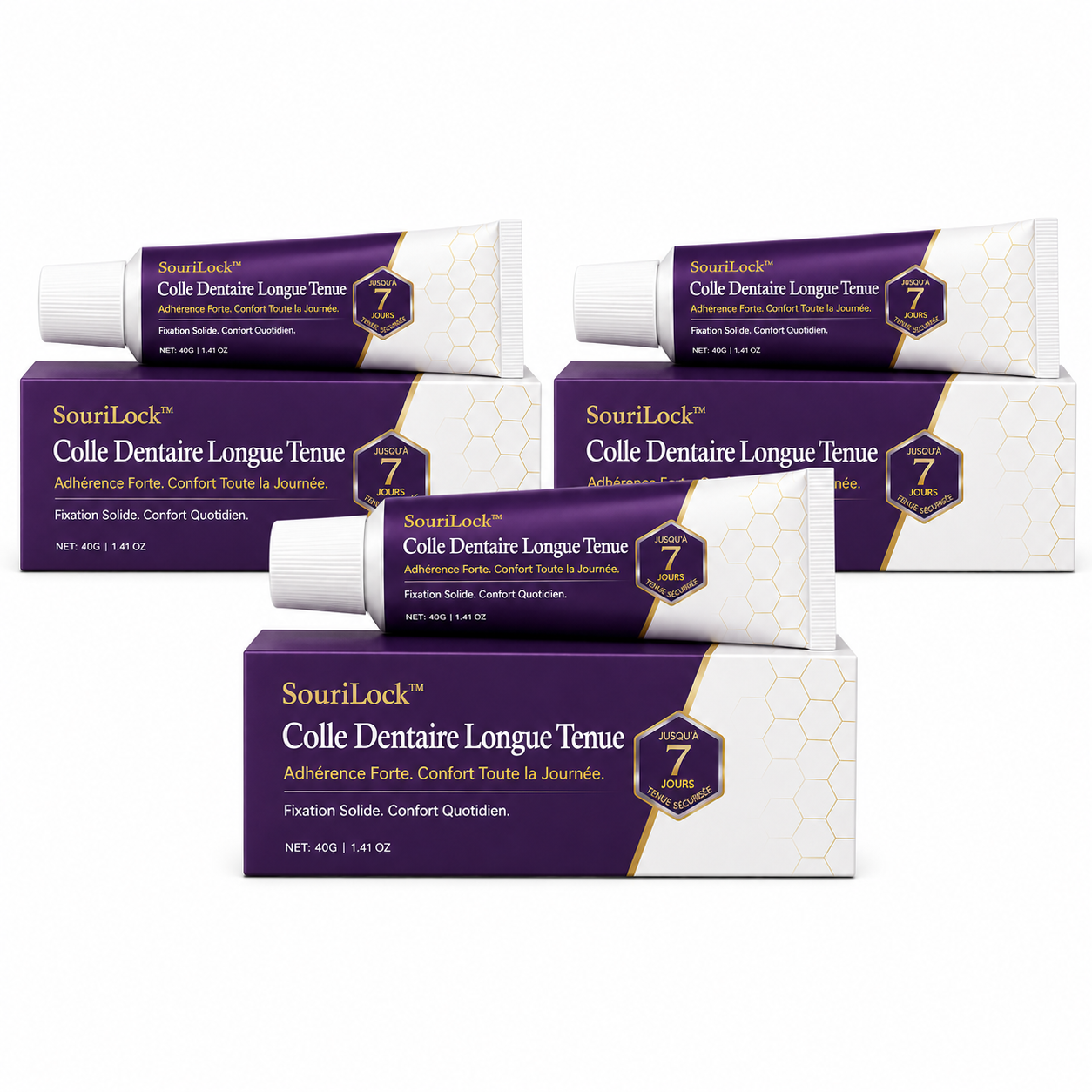SouriLock™ Colle Dentaire Longue Tenue | Gardez votre dentier bien en place jusqu’à 96 heures, sans gêne ni glissement !