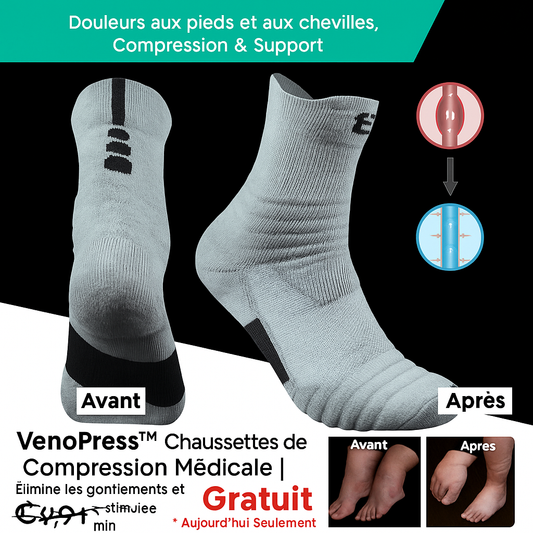 VenoPress™ Chaussettes de Compression Médicale | Élimine les gonflements et stimulent la circulation en 10 minutes!