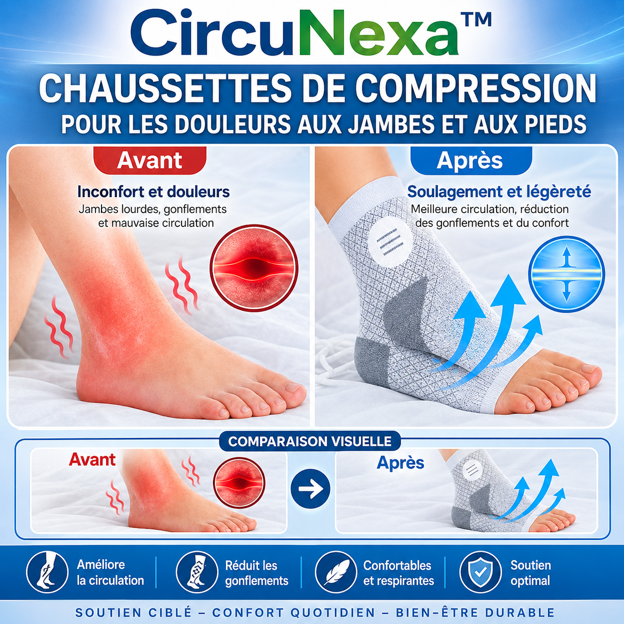 CircuNexa™ Chaussettes de compression | Soulage les articulations en 10 minutes !