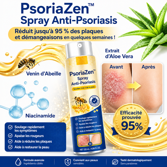 PsoriaZen™ Spray Anti-Psoriasis | Réduit jusqu’à 95 % des plaques et démangeaisons en quelques semaines !