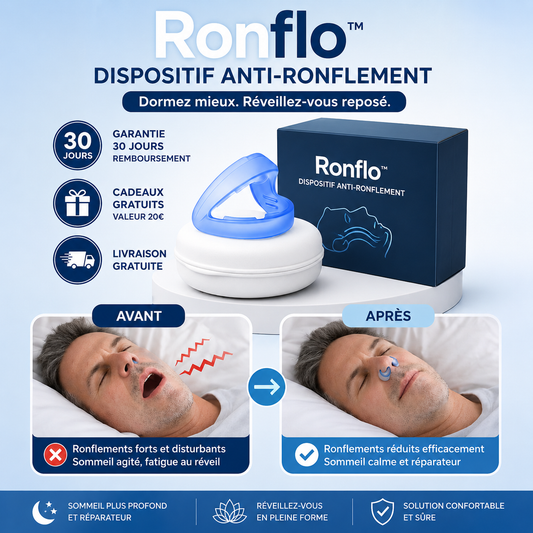 Ronflo™ Dispositif Anti-Ronflement | Stoppez les ronflements et dormez paisiblement en quelques secondes !