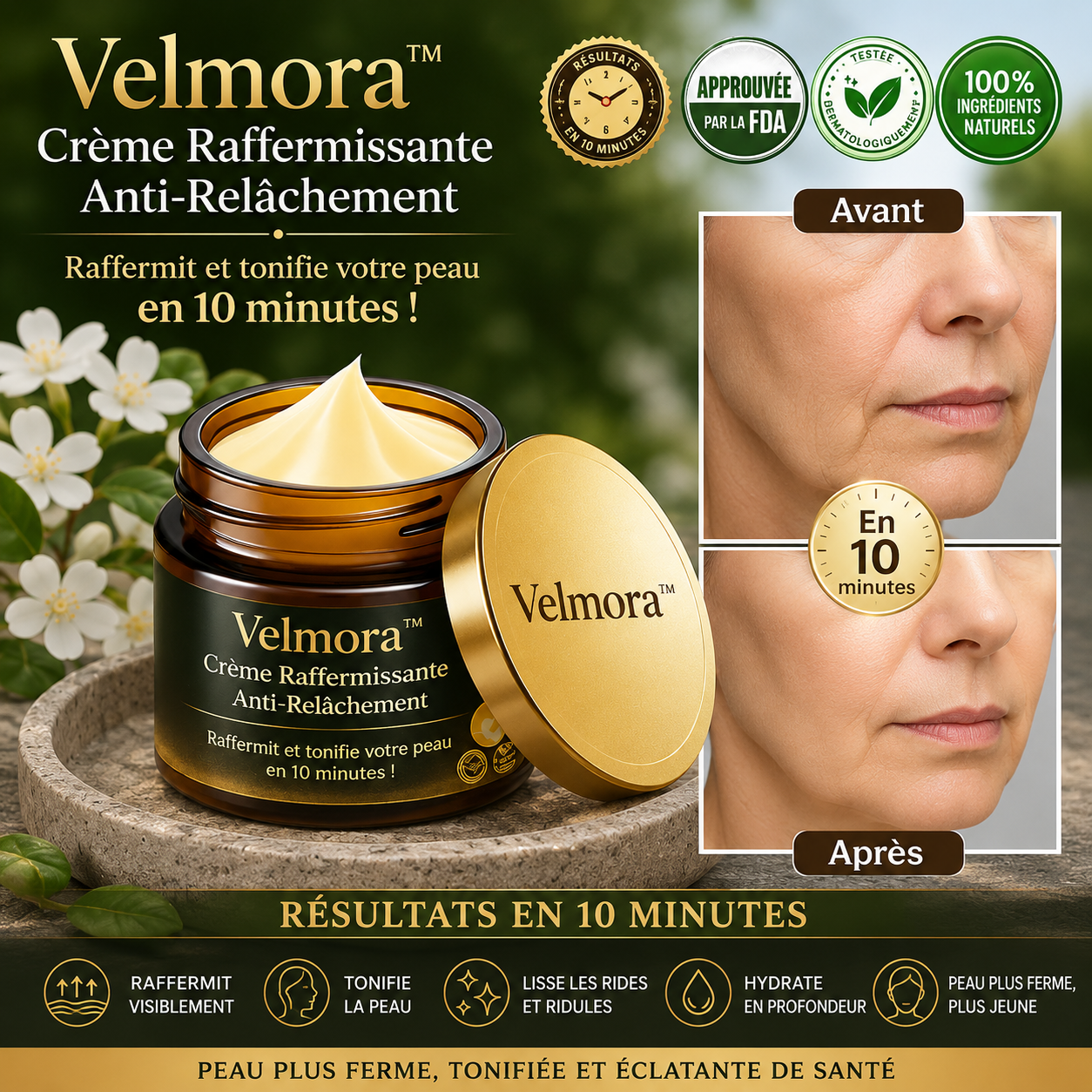 Velmora™ Crème Raffermissante Anti-Relâchement | Lifte et raffermit votre peau en 10 minutes !