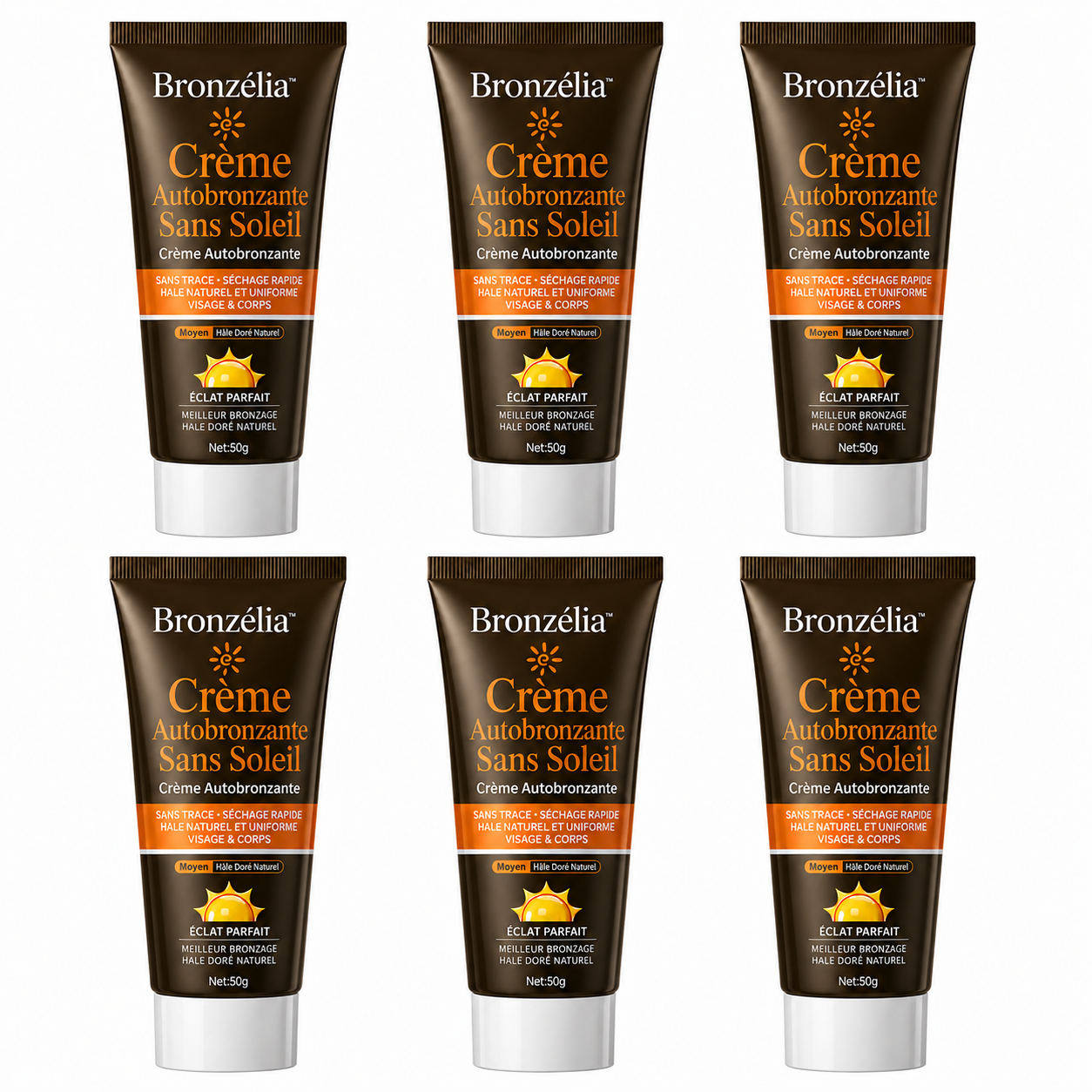 Bronzélia™ Crème Autobronzante Sans Soleil | Obtenez un bronzage doré, uniforme et zéro trace orange dès la première application !
